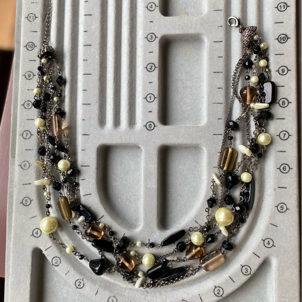 Pearl, Bead, and Silver Necklace